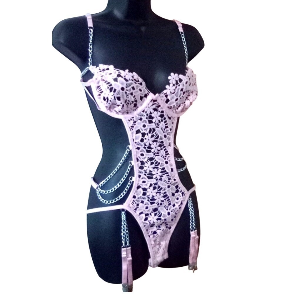 Sexy Garter Lingerie With Leg Ring Sheer Mesh Halter.‎ Size M